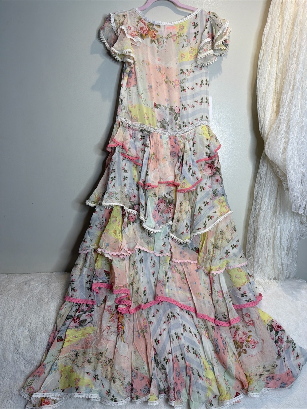 Free People Love You Bunches Tiered Drop Waist Ruffles Floral Midi Dress - Picture 8 of 8